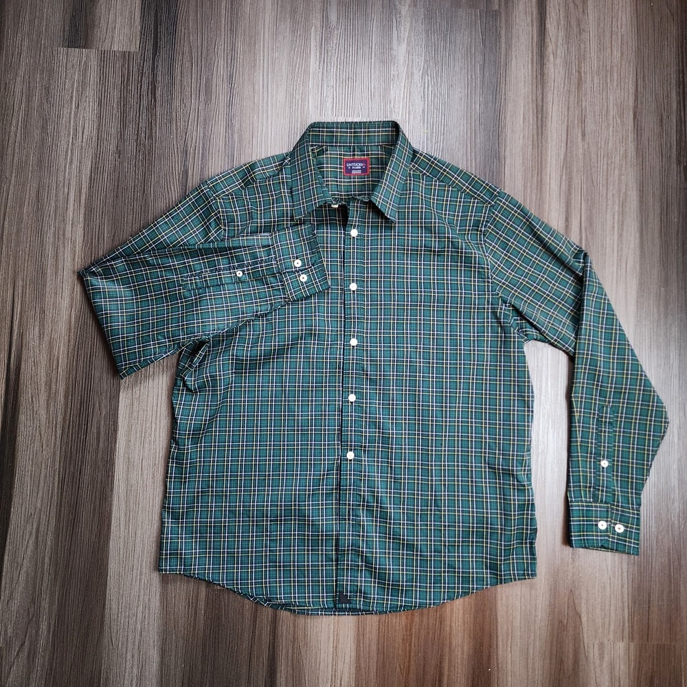 Untuckit Norante Slim Tech Green Plaid Button Down Long Sleeve Size XL